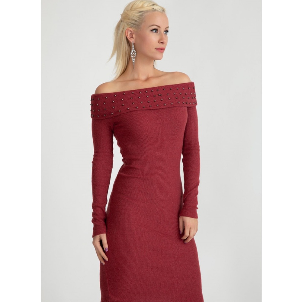 off the shoulder ribbed sweater dress - Picture 2 of 4